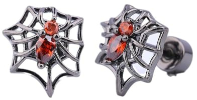 IMINI 20 g Spinnennetz-Roter CZ Schraube Flache Rückseite Ohrstecker - Hypoallergener Edelstahl Knorpel Tragus Piercing Schmuck, Gothic Punk Halloween Party Geschenk für Frauen/Männer, S, Edelstahl