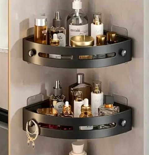 Corner Shower Caddy, 2-Pack Bathroom Storage Shelves, Wall Mounted Organiser, Matte Black