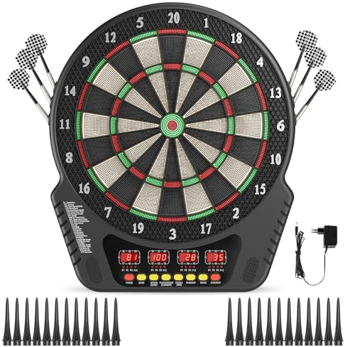 Hoyiyobi Elektronische Dartscheibe,Elektronische Dartscheibe Profi Set 27 Games mit 243 Varianten,E-Dartboards Dartautomat mit 4 LCD-Anzeige,für 1-16 Spieler,Geeignet für Partys und Spieleabende