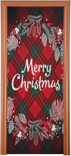 Türbekleben Weihnachten Türtapete, Selbstklebend TürPoster Rote Weihnachten Türbilder, 3D Fototapete Türfolie Poster Tapete Türaufkleber Tür Tapeten 77 x 200 cm q.5380