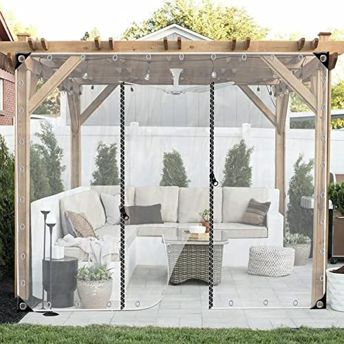 Cortinas de lona transparente de PVC resistente con puerta con cremallera para cenador, pérgola y patio, paneles laterales impermeables con ojales (tamaño: 2,8 x 2 m)