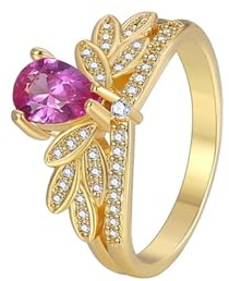 Eheringe Deko Hochzeit, Eheringe in Gold Krone mit Rosa Tropfenschliff im Labor Hergestellter Turmalin 9K Gelbgold Größe 54 (17.2)