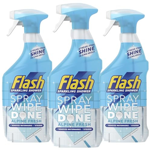 Flash Spray Wipe Done Shower Spray 800ml Pack of 3– Alpine Fresh Bathroom Cleaner for Quick, Streak-Free Cleaning, Removes Soap Scum, Limescale & Grime Effortlessly