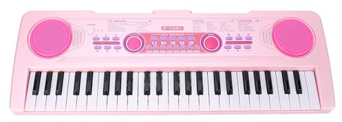 FAUOSWUK Teclado de Piano para Niños de 49 Teclas, Teclado de Música Electrónica de Piano Digital Portátil con 100 Tonos 100 Ritmos 50 Demostraciones LED Drum Pad para Niños y Niñas
