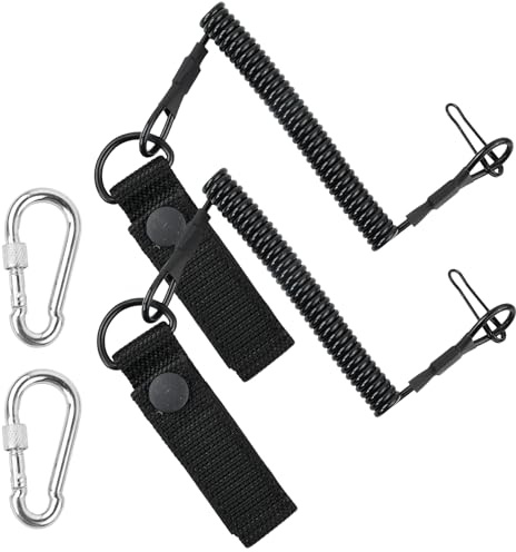 Kaiyzo Paquete de 2 Cuerdas Seguridad con Resorte Antipérdida, Cordones Tácticos Multifuncionales, Ideales para Colgar Llaves, Herramientas, Equipo Pesca O Camping, Color Negro