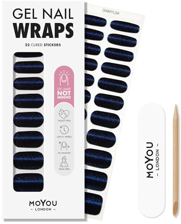 MOYOU LONDON Gel Nail Wraps – 22 Pre-Cured Gel Stickers for Instant Manicure – No Lamp Needed, Glossy & Chip-Resistant Finish, Vegan & Cruelty-Free, Easy to Apply & Remove – Lasts Up to 14 Days