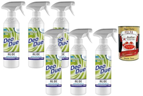 Deo Due Profumatore Bifase Aloe Professional Line 6x500ml Textilparfüm Wäscheduft Spray Aloe-Duft Geruchsneutralisierer Textilerfrischer Stoffspray für Kleidung Sofa Vorhänge + Italian Gourmet polpa