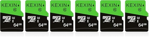 KEXIN Lot de 6 Cartes Micro Mémoire MicroSDXC SD 64 Go UHS-I, U3, C10, TF pour Drone, Dash Cam, Caméra de Sport, de Surveillance, Smartphone, Tablette, Ordinateur Portable