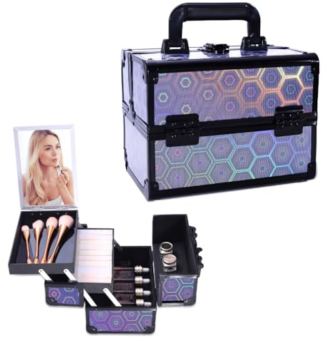 Kosmetikkoffer Aluminium Schminkkoffer, Kosmetikkoffer Kosmetik Beautycase mit Spiegel, Tragegriff & Schloss, Multifunktional Make-up Koffer zur Aufbewahrung von, Kosmetik und Zubehör (Rosa)