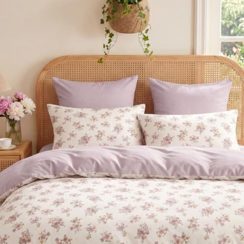 Freyamy Blumen Bettwäsche 135x200 2teilig Rosa Bettwäsche-Set Mikrofaser | Mikrofaser Bettwäsche Bunt Floral Design Bettwaren-Sets 1 Bettbezug mit Reißverschluss und 1 Kissenbezüge 80x80cm