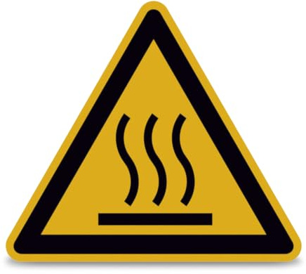 Betriebsausstattung24 Warnschild Warnung vor heißer Oberfläche W017 | PVC-Folie, selbstklebend - 20,0 cm Seitenlänge - DIN EN ISO 7010 - ASR A1.3 - Warn Aufkleber