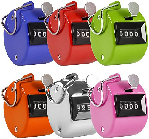 AFUNTA Mini bunter Handtally -Kostenz?hler 4-stellige Anzeige f¨¹r Lap / Sport / Trainer / Schule / Event - enthaltenes 1pcs Sports Z?hler (Silberfarbe ) mit Metall-Material und 5pcs (Rosa / Orange / Blau / Gr¨¹n / Rot) mit ABS-Kunststoff Geh?usematerial.