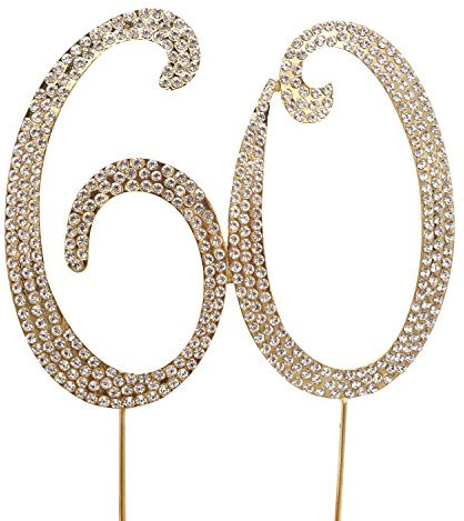 Honbay 60 Cake Topper Premium Sparkly Crystal Rhinestones Cake Topper Cake Decoration for 60th Birthday or Anniversary Party (60 Gold)