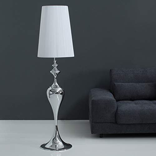 cagü Design Barock Stehlampe SCARLET Weiß mit Standfuß aus Silber glänzendem Metall 160cm