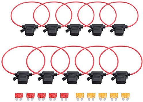 Porte Fusible 12V Étanche AMTOVL 10pcs 12V 16 AWG Porte-Fusibles à Lame Auto-Fusible 5A/10A avec Housse Étanche à La Poussière pour Voiture,Bateau,Camping-Car