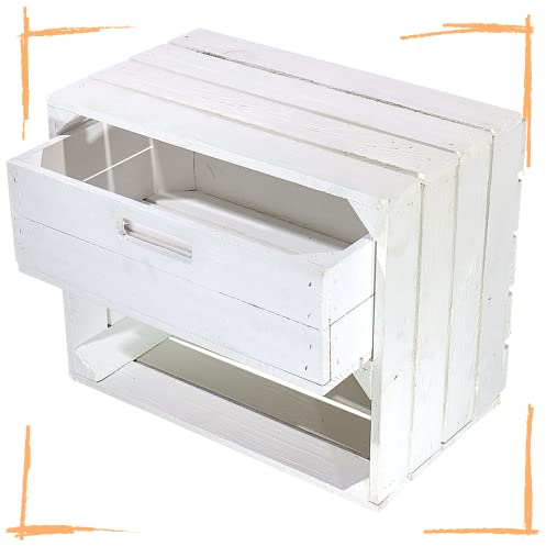 Vintage Möbel 24 GmbH Neues weißes Shabby chic Wandregal mit Schublade 50cm x 40cm x 30cm Regalkiste Weinkiste Obstkisten Holzkiste Regal universell