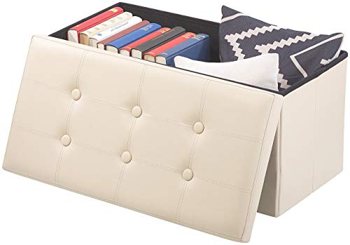 infactory Aufbewarungsbox: Faltbare 2in1-Sitzbank und -truhe, 80 l, bis 300 kg, Kunstleder, beige (Sitzbank mit Stauraum, Aufbewahrungsbox &, Sitz und Aufbewahrungshocker)