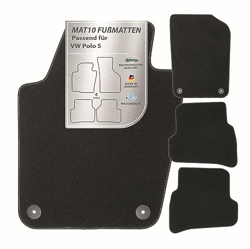 MAT10 – Auto-Fußmatten passend für VW Polo 5 (BJ 06/2009 - 08/2017, Typ 6R + 6C) aus Velours | 4-teiliges Automatten Set | langlebige Erstausrüsterqualität, Made in Germany