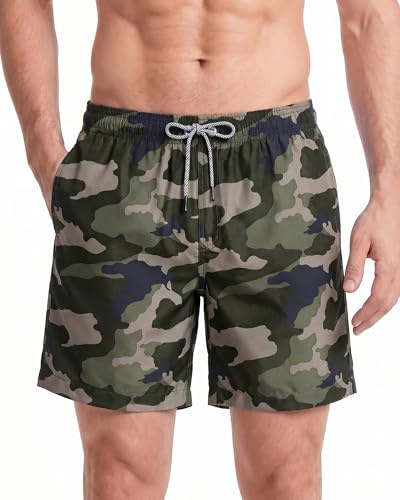 maamgic Maillot de Bain Homme Short de Bain pour Vacances sur La Plage Séchage Rapide pour Piscine Natation Vert Camouflage XS