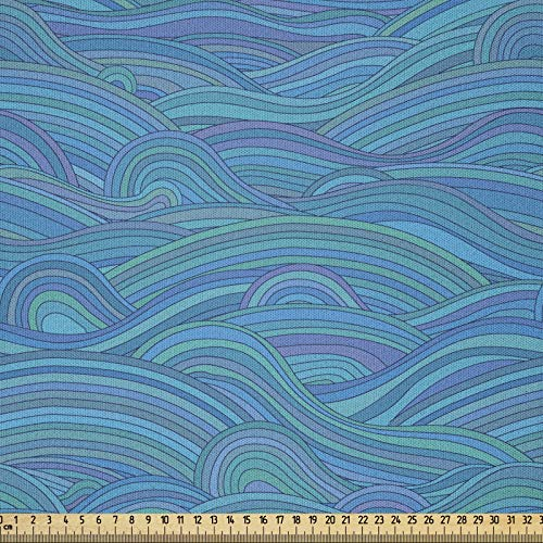 ABAKUHAUS Meer Stoff als Meterware, Ungewöhnliche Wellen-Ozean-Fluss-Kunst, Microfaser Stoff für Dekoratives Basteln, 1M (230x100cm), Türkis