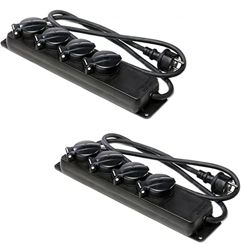 2 x 4-Fach Schuko Mehrfach Steckdosenleiste schwarz IP44 - H07RN-F 3x1,5 mm² (für den Außenbereich und den Einsatz auf Baustellen) (2, 4-Fach Steckdosenleiste SCHWARZ IP44)