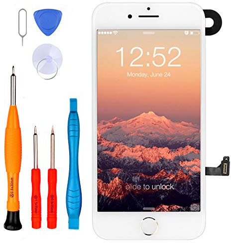 LL TRADER Display Set für iPhone 7 mit Home Taste Gold, Frontkamera Näherungssensor, Ohrlautsprecher, iPhone 7 LCD Glas mit Touchscreen 4,7 Zoll Vollbild Montage und Reparaturwerkzeug Weiß