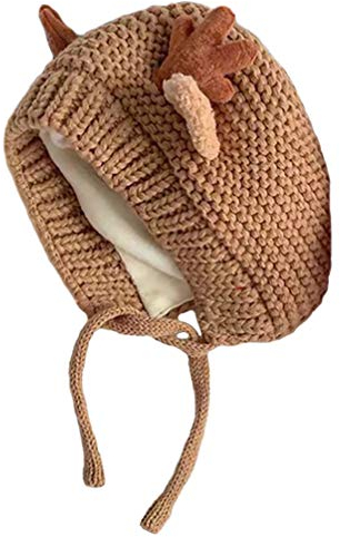 Weihnachtliche Strickmütze für Baby Rentier Geweih Mütze Winter Warm Foto Requisiten Hut für Kleinkind Neugeborenes Baby Kaffee