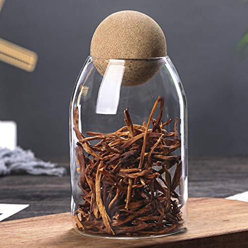 Glass Jars Ball Cork Lid Jar Airtight Kitchen Canisters Food Storage Jar with Bamboo Lids High Borosilicate Cylinder Clear Glass Bottles Container for Tea Coffee Beans Dried Fruits Spices(750ML)