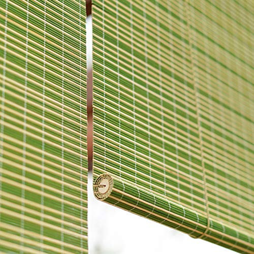 Geovne Green Dust-Proof Bamboo Roller Blind, 60-150cm Wide, Customizable Roll Up Blinds, Bamboo Roman Shade for Living/Dining Room/Bedroom, with Fitting (100x120cm/39x47in)