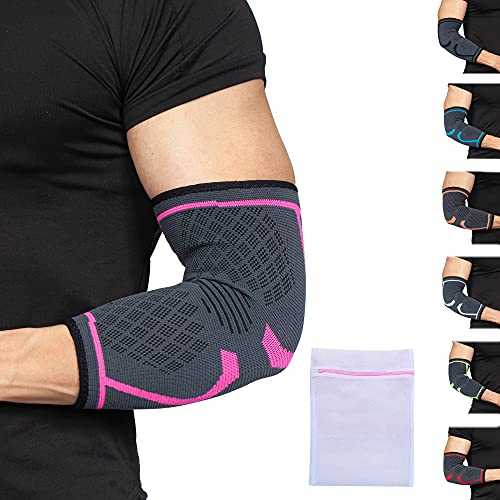 360 RELIEF Ellenbogenbandage für Herren und Damen - 1 Stück Kompression Ellbogen Stütze für Sports, Gym, Tennisarm - Ellenbogenschoner Geeignet für Rechts/Links Arm mit Wäschenetz