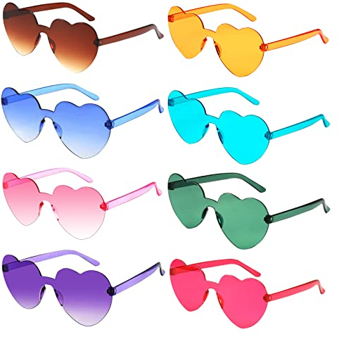 BOZILY 8PCS Heart Shaped Glasses Funky Sunglasses Love Heart Glasses Multipack Funny Glasses Fancy Dress Costume Festival Outfits Accessories for Adults & Kids