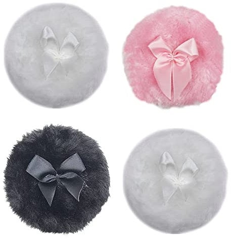 4 Pcs Fluffy Plush Powder Puff Cosmetic Powder Puff Plush Baby Fluffy Powder Puff with Cute Bowknot Comfortable Infant Body Talcum Powders Puff for Foundation Cream Loose Powder