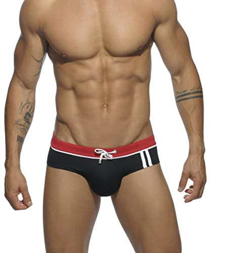 RQPYQF Costume da Bagno Uomo, Costume Slip Nuoto Mare e Piscina Uomo Swimming Brief Coulisse Regolabile YK15 (Nero, L)