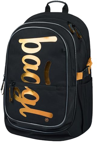 Baagl Schulrucksack für Jungen Mädchen, Schulranzen für Kinder mit ergonomisch geformter Rücken, Brustgurt und reflektierende Elemente (Metallic Bronzen)