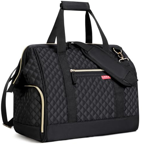 Lekesky Weekend Overnight Bags for Women - 45l Top Large Opening Travel Duffles Bag, Holdall Bag for Airlines with Shoes Compartment (Black,42 * 38 * 28cm)