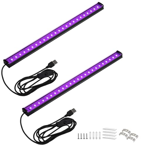 Greenic UV LED Black Light Strip - Upgrade UV Lamp USB 10W 1.5M Cable UV Light 1ft Purple Color Blacklight Lamp for Indoor Halloween Christmas Glow Party Decorations and Urine Detector 2 Pack