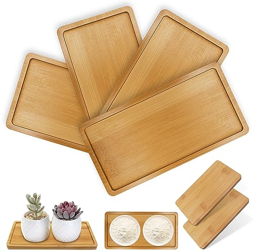 JNWYH 8 vassoi rettangolari in bambù, piccoli per soggiorno, cucina, camera da letto, ufficio, sala da pranzo, cactus, piante grasse (17,5 x 8,8 x 0,9 cm)