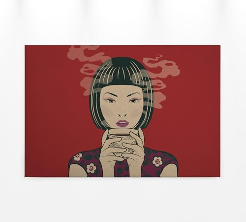 A.S. Création Leinwandbild Asiatische Frau Kultur - Kunstdruck rot - 90x60 cm Querformat - Moderne Wanddekoration Schlafzimmer Wohnzimmer Küche - Bild auf Keilrahmen