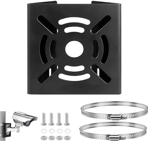 E-HORDE Universal Vertical Pole Mount Bracket for CCTV Security Camera, PTZ Dome Pole Wall Mounting Loop Bracket,Solid Metal Mounting Corner Bracket with 200mm Loops (1, Black)