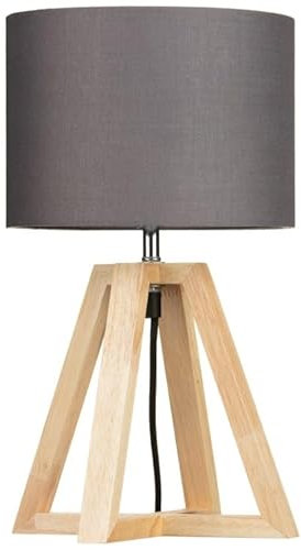 RA-HOMESTORE® Small Tripod Lamp Natural Wood Tripod is Modern Looking, Fresh and Natural, Giving Your Desk, Side Table or Night Stand a dose of Style.- Grey.