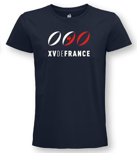Fédération Française de Rugby FFR - T-Shirt Adulte Manches Courtes en Coton XV de France - Collection Officielle Bleu Marine - XXL