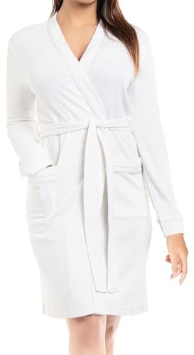 NY Threads Waffle Robes for Women, Soft Womens Robe, Lightweight Knee-Length Women's Bathrobe, Large, White