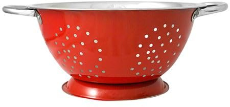 Stainless Steel Colander with 2 Handles, Colander Sieve, Straining Base and Draining, for Pasta/Vegetable/Spaghetti/Fruit, Dishwasher and Rust Proof, Size: 24cm (Red)