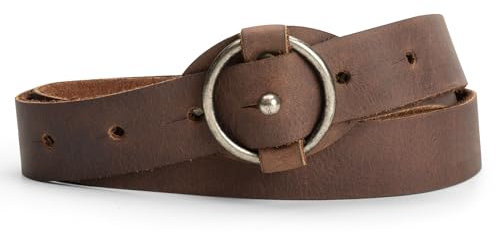 Heather's, Gürtel für Frauen mit Ring, Gürtel ohne Schnalle, Hüftgurt, stilvolles Bauchzubehör, Vollnarbenleder, handgefertigt, Bourbon-Braun, L