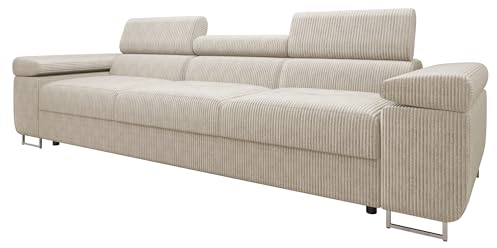 Mirjan24 Sofa Torezio Cord III mit Einstellbare Kopfstützen, Dreisitzer Polstersofa, Füße aus Metall Chrom, Sofagarnitur, Wohnlandschaft, Couchgarnitur (Poso 100)