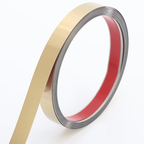 Coengwui Moldura metálica adhesiva, acero inoxidable autoadhesivo para paredes, chimeneas, bordes de espejos y decoración artesanal (Oro cepillado, 6m x 2.5cm)