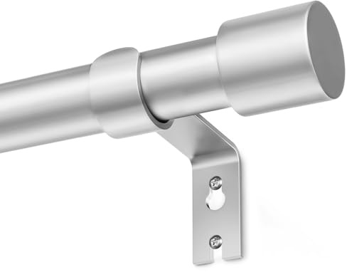 Silver Curtain Poles for Eyelet Curtains Metal Extendable Curtain Rod Adjustable Voile Curtain Poles for Windows Door (Silver, 76 to 305cm)