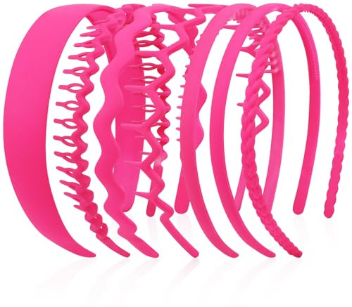 VELSCRUN 7 Pcs Different Headbands for Women Rose Pink Hair Bands for Women's Wavy Curly Hair Non Slip Plastic Head Bands with Teeth Comb Headband Face Wash Hair Accessories Gifts for Women Gilrs