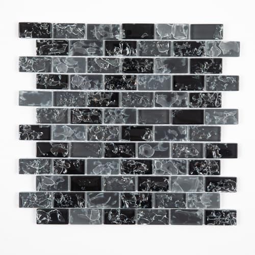 Adedeo Glasmosaikfliesen, schwarz und grau, 30,5 x 30,5 cm, für Küche, Bad und Dusche (5 Stück, 5 m²)