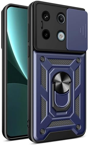 ILING Case for Xiaomi Redmi Note 13 Pro 5G / Poco X6 5G, Ultra-thin Matte Texture Hard PC + Soft Silicone TPU Bumper Shockproof Heavy Duty Cover, with Ring Kickstand & Slide Camera Cover (Blue)